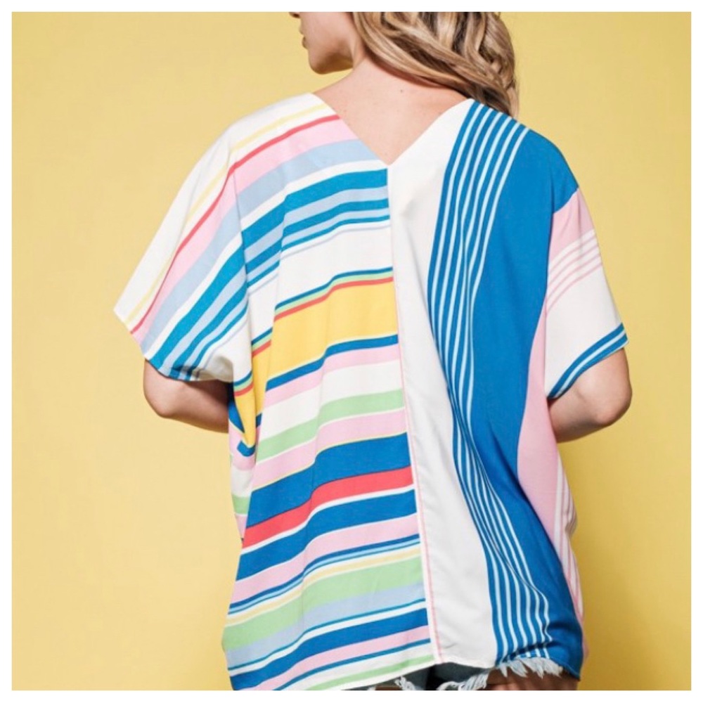 21 Multi Color Striped Tunic Blouse Top - Picture 5 of 5